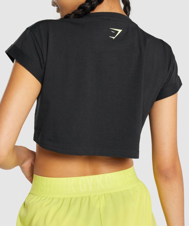 Black Gymshark Animal Graphic Infill Crop Women's T Shirts | US-01UVJPC