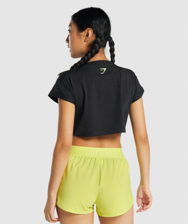 Black Gymshark Animal Graphic Infill Crop Women's T Shirts | US-85URBAE