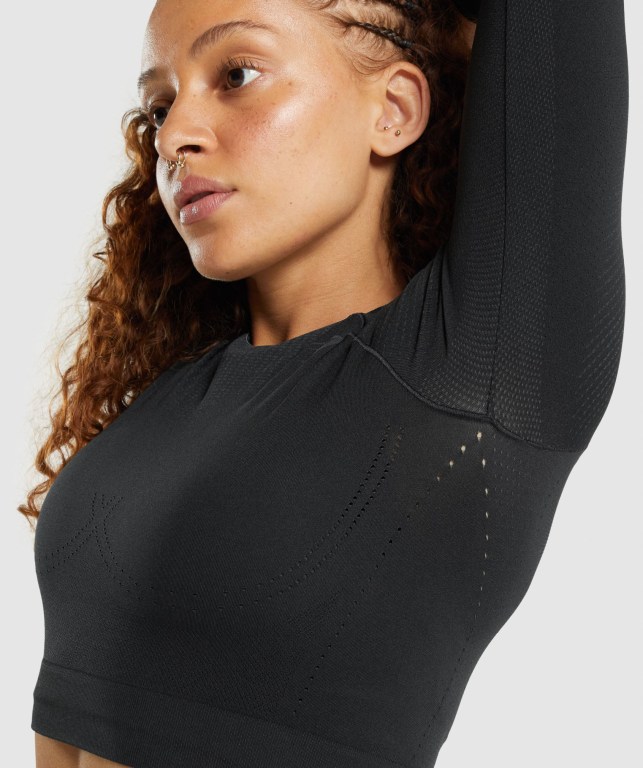 Black Gymshark Apex Seamless Crop Top Women's T Shirts | US-45WDKPV