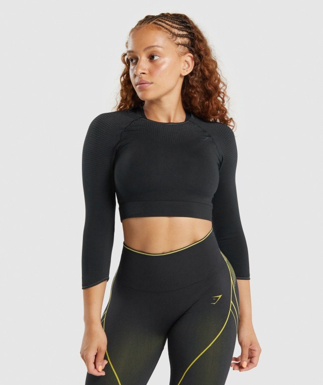 Black Gymshark Apex Seamless Crop Top Women\'s T Shirts | US-45WDKPV