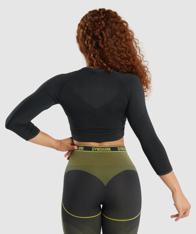 Black Gymshark Apex Seamless Crop Top Women's Sweatshirts | US-78YDAKP