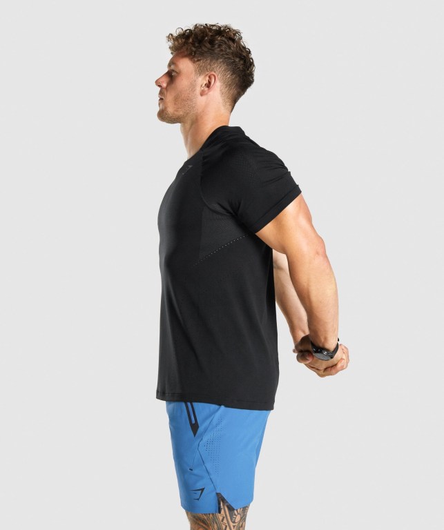 Black Gymshark Apex Seamless Men's T Shirts | US-85JWHXA