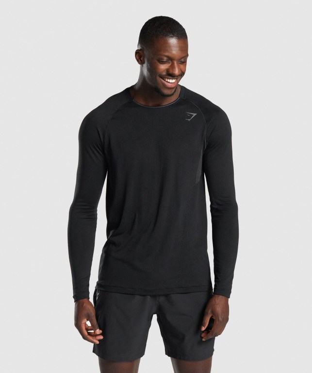 Black Gymshark Apex Seamless Men\'s T Shirts | US-96QALYI