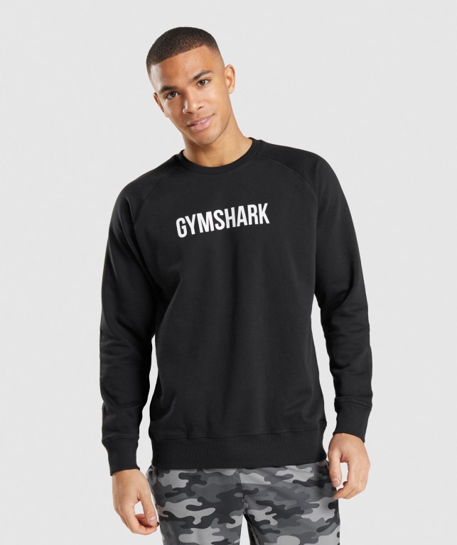 Black Gymshark Apollo Crew Men\'s Hoodies | US-50RGLHI