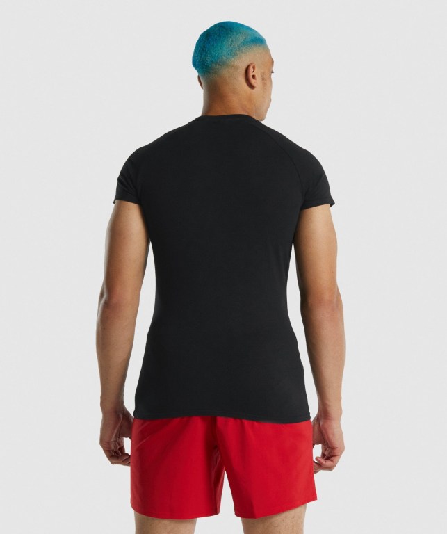 Black Gymshark Apollo Men's T Shirts | US-25OMKPA