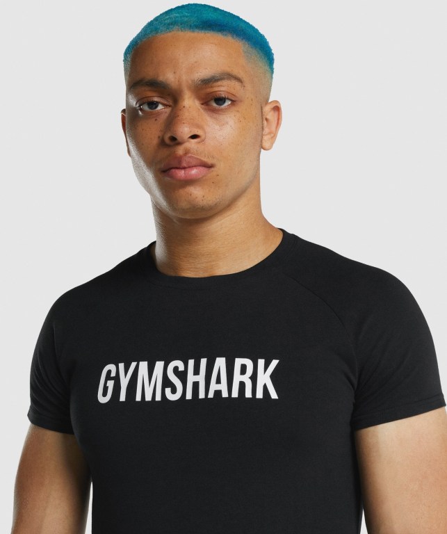 Black Gymshark Apollo Men's T Shirts | US-25OMKPA