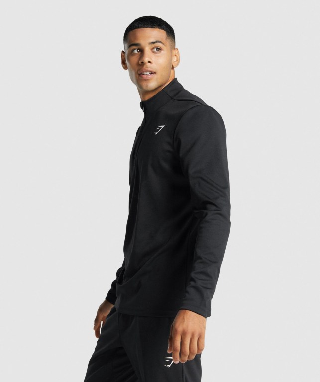 Black Gymshark Arrival 1/4 Zip Men's Hoodies | US-68LKTDO