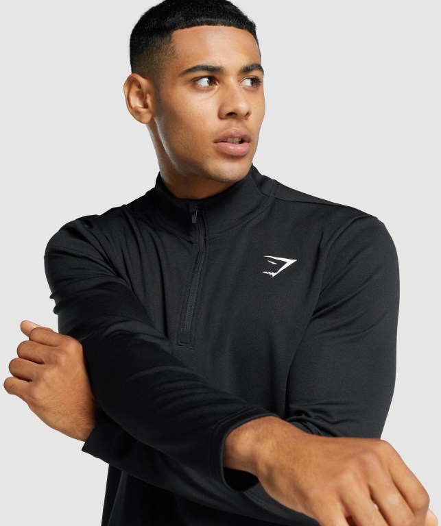 Black Gymshark Arrival 1/4 Zip Men's Hoodies | US-68LKTDO