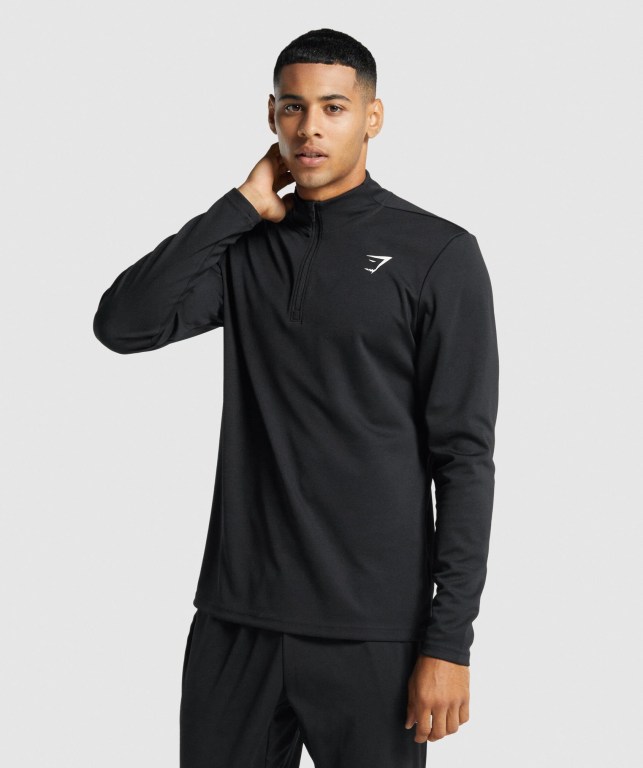 Black Gymshark Arrival 1/4 Zip Men\'s Hoodies | US-68LKTDO