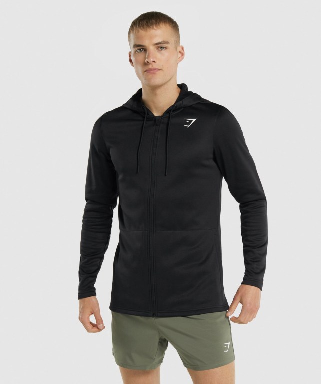 Black Gymshark Arrival Zip Up Men\'s Hoodies | US-04HLNCY