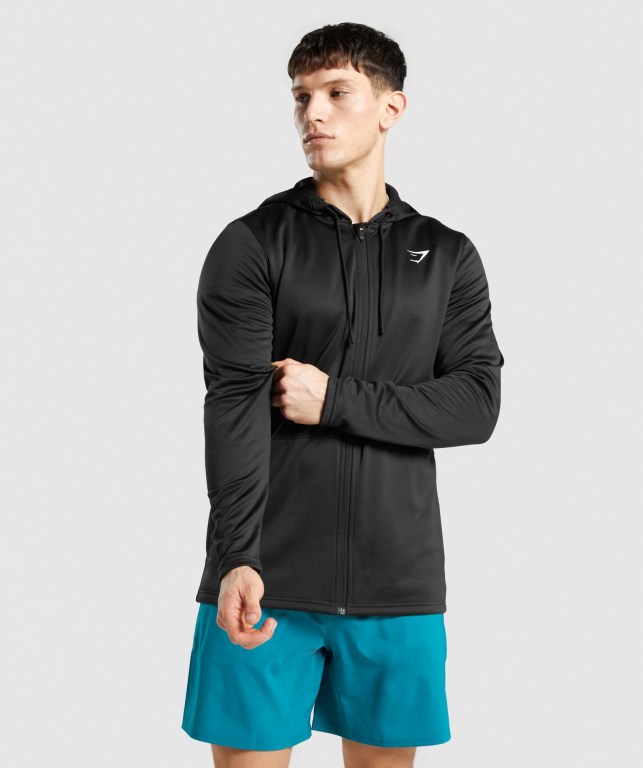 Black Gymshark Arrival Zip Up Men\'s Hoodies | US-53NAVUE