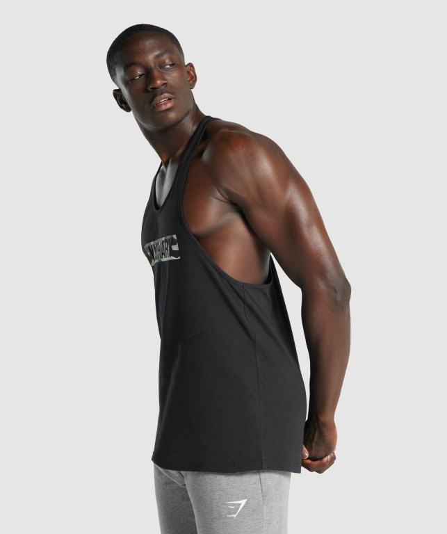 Black Gymshark Block Infill Men's Tank Tops | US-51PCTVS