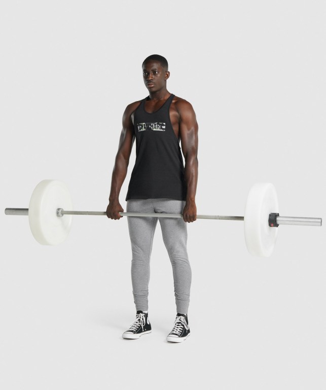 Black Gymshark Block Infill Men's Tank Tops | US-51PCTVS