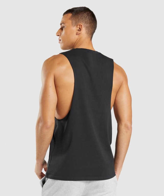 Black Gymshark Central Drop Arm Men's Tank Tops | US-62TWKOC