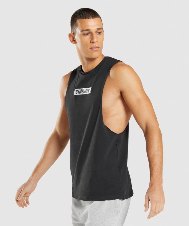 Black Gymshark Central Drop Arm Men's Tank Tops | US-62TWKOC