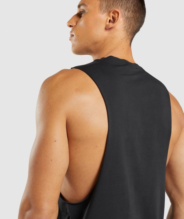 Black Gymshark Central Drop Arm Men's Tank Tops | US-62TWKOC