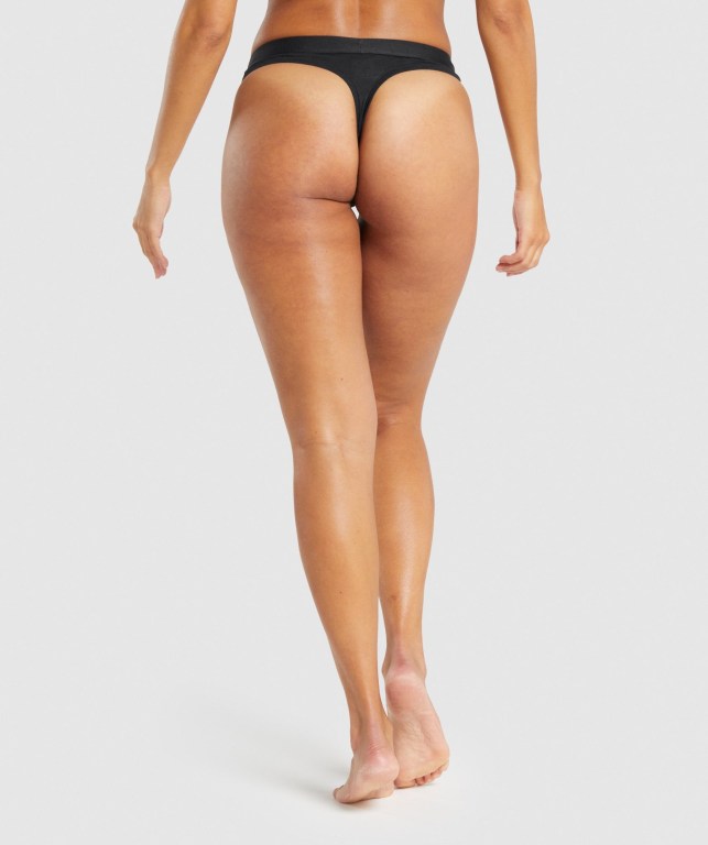 Black Gymshark Cotton Thong Women's Underwear | US-59OMLCK