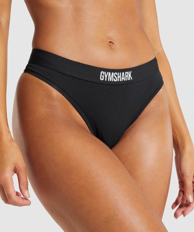 Black Gymshark Cotton Thong Women's Underwear | US-59OMLCK