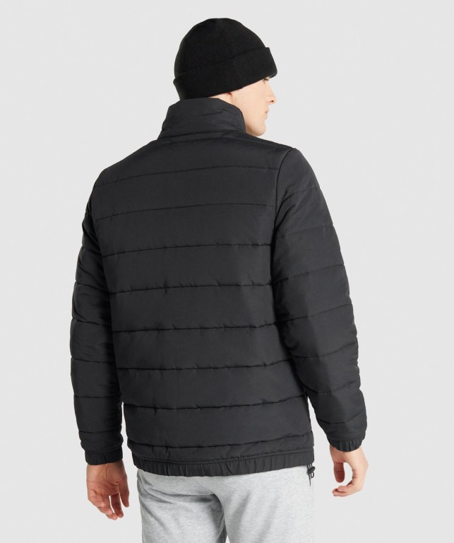 Black Gymshark Crest Puffer Men's Jackets | US-02PVAKH