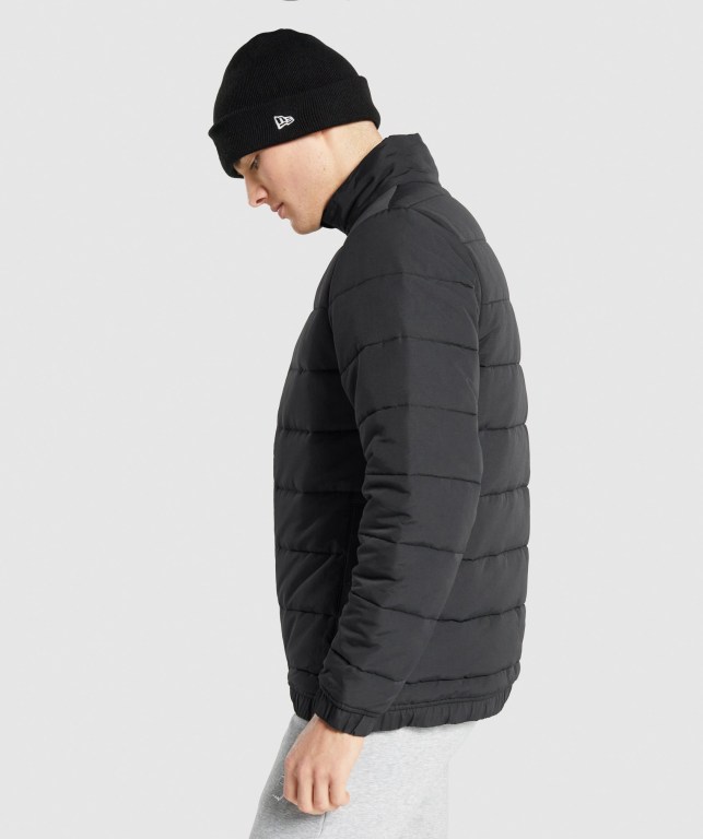 Black Gymshark Crest Puffer Men's Jackets | US-02PVAKH