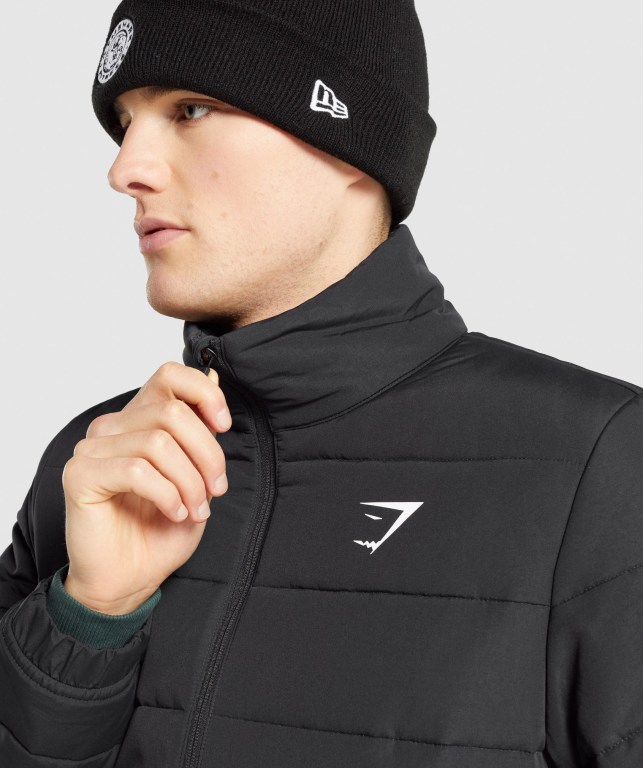 Black Gymshark Crest Puffer Men's Jackets | US-02PVAKH