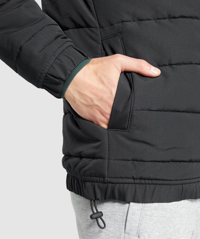 Black Gymshark Crest Puffer Men's Jackets | US-02PVAKH