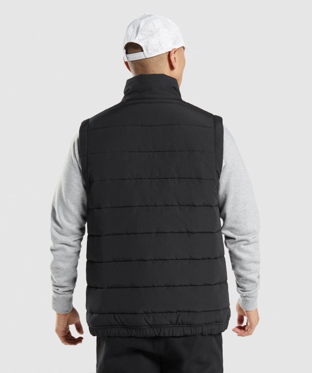 Black Gymshark Crest Puffer Vest Men's Jackets | US-25ALMFO