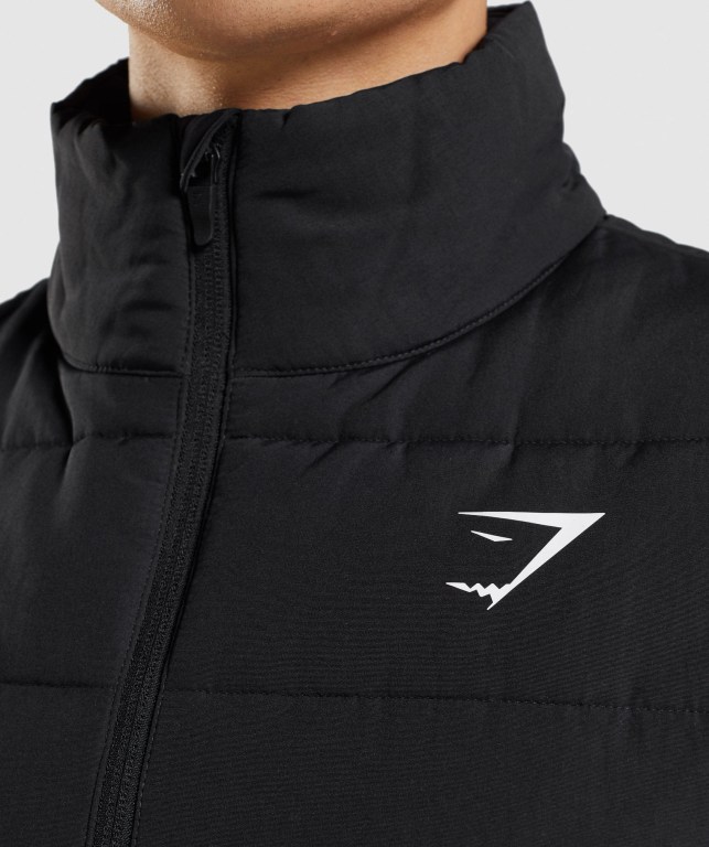 Black Gymshark Crest Puffer Vest Men's Jackets | US-25ALMFO