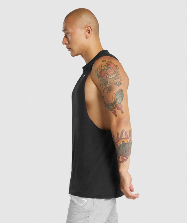 Black Gymshark Critical 2.0 Drop Arm Men's Tank Tops | US-12PITYL