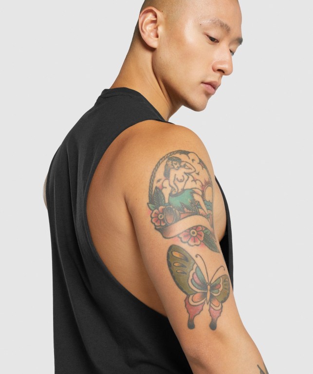 Black Gymshark Critical 2.0 Drop Arm Men's Tank Tops | US-12PITYL