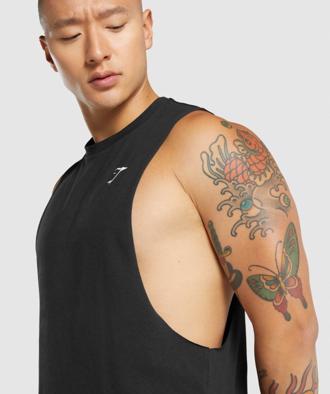 Black Gymshark Critical 2.0 Drop Arm Men's Tank Tops | US-12PITYL