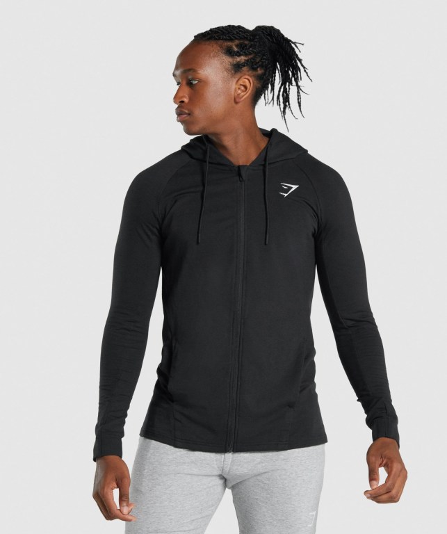 Black Gymshark Critical 2.0 Zip Up Men\'s Hoodies | US-54TCFKM