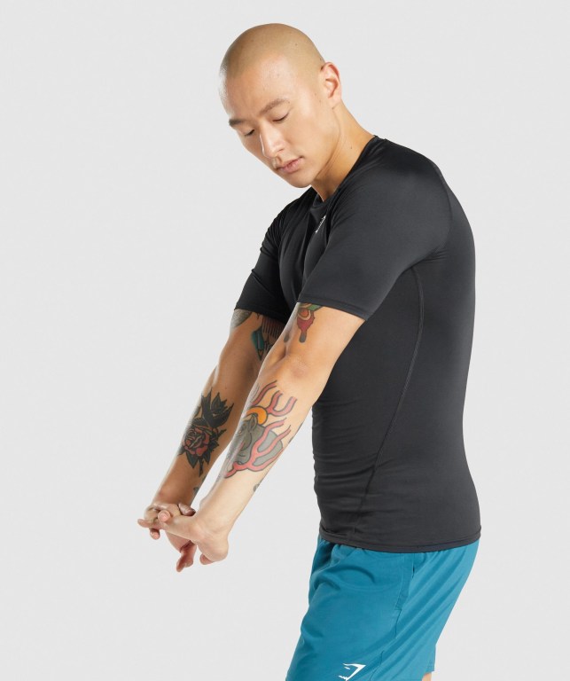 Black Gymshark Element Baselayer Men's T Shirts | US-01SQDUP