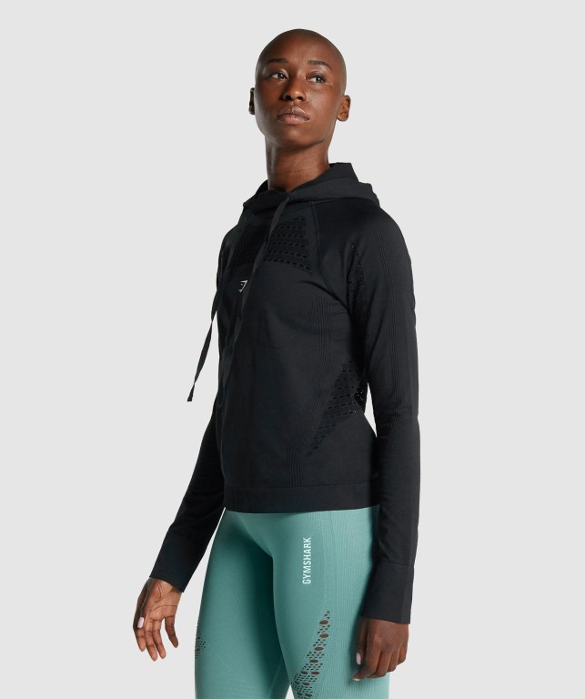 Black Gymshark Energy Seamless Women's Hoodies | US-19MDIYQ