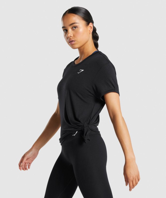 Black Gymshark Essential Women's T Shirts | US-97CKBJT