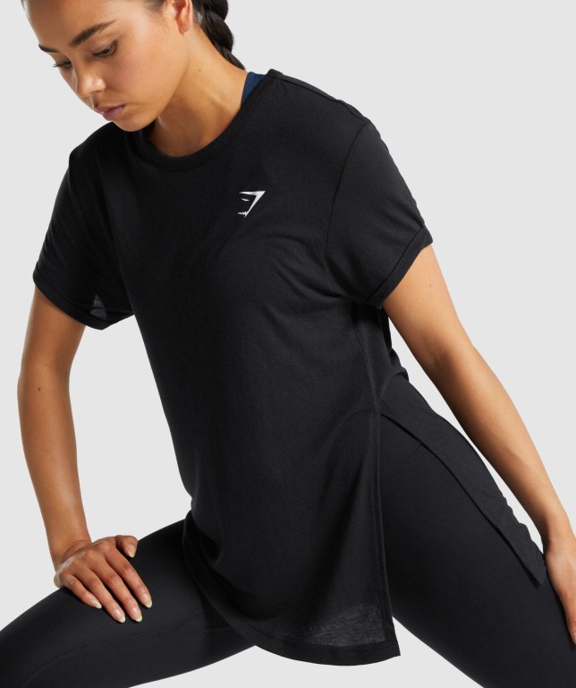 Black Gymshark Essential Women's T Shirts | US-97CKBJT