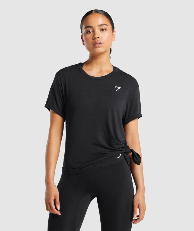 Black Gymshark Essential Women\'s T Shirts | US-97CKBJT