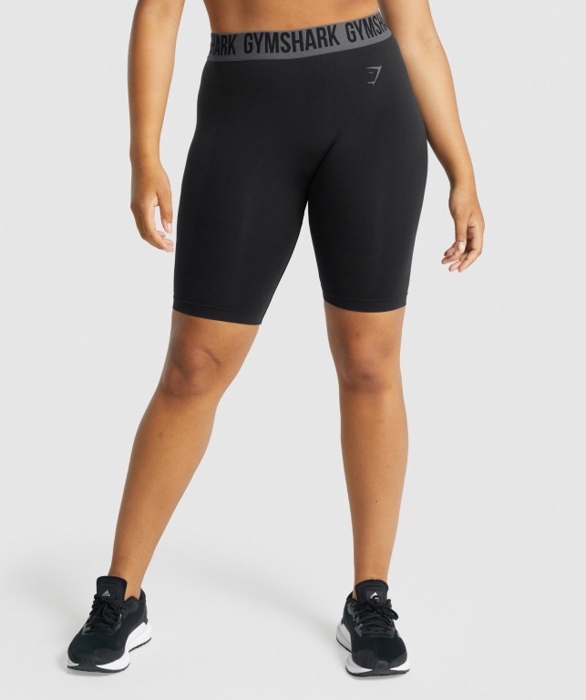 Black Gymshark Fit Seamless Cycling Women\'s Shorts | US-98PKJSE