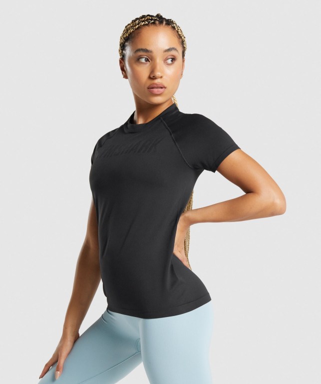 Black Gymshark Fit Seamless Loose Women's T Shirts | US-34GDWZU