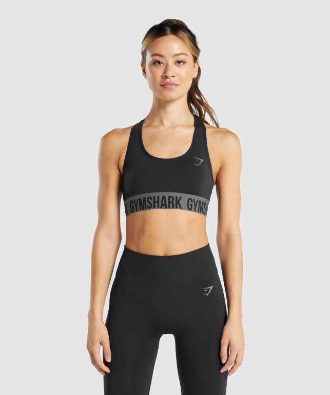 Black Gymshark Fit Seamless Women\'s Sports Bra | US-93XOJHD