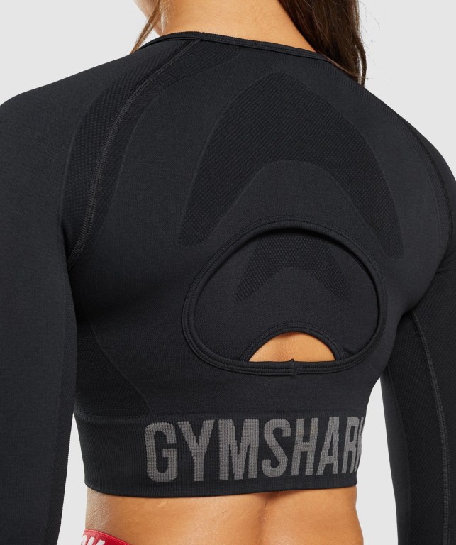 Black Gymshark Flex Sports Crop Top Women's T Shirts | US-34DIAQW