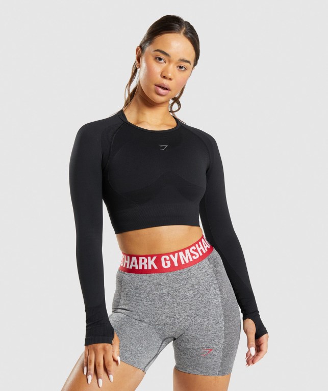 Black Gymshark Flex Sports Crop Top Women\'s T Shirts | US-34DIAQW