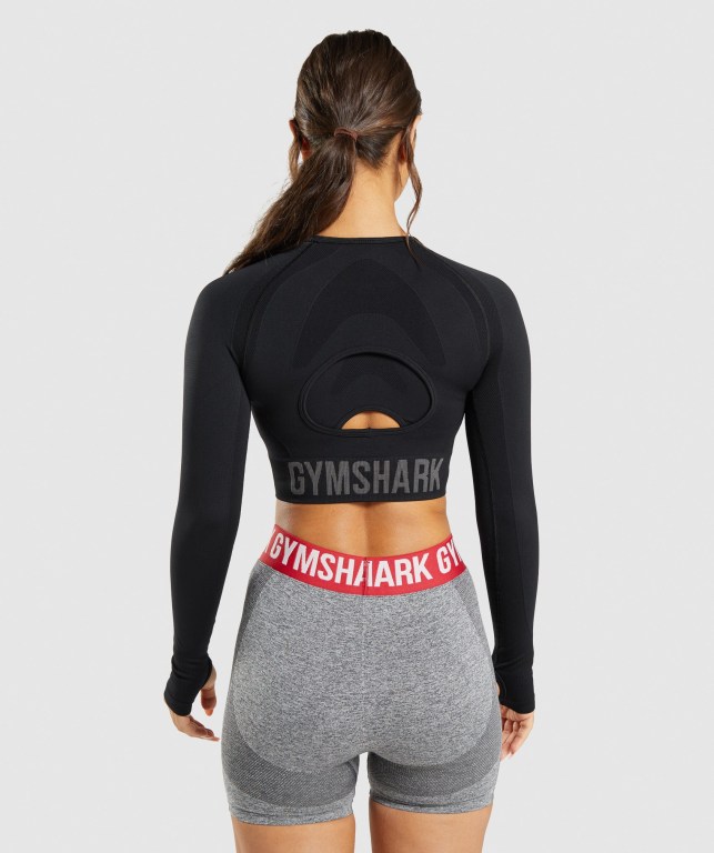 Black Gymshark Flex Sports Crop Top Women's Sweatshirts | US-51BOHLG