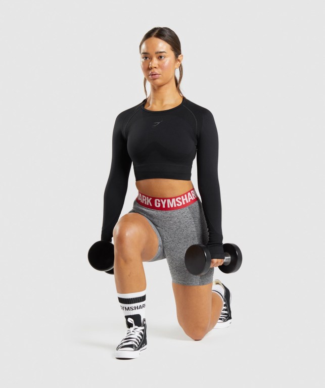 Black Gymshark Flex Sports Crop Top Women's Sweatshirts | US-51BOHLG