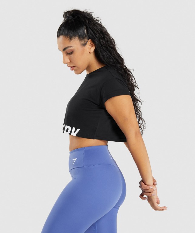 Black Gymshark Fraction Crop Top Women's T Shirts | US-08JGZBV