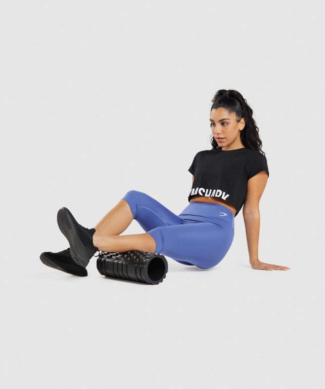 Black Gymshark Fraction Crop Top Women's T Shirts | US-08JGZBV