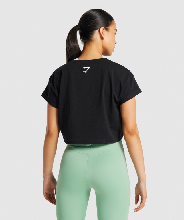 Black Gymshark Fraction Crop Top Women's Sweatshirts | US-16DYHFO