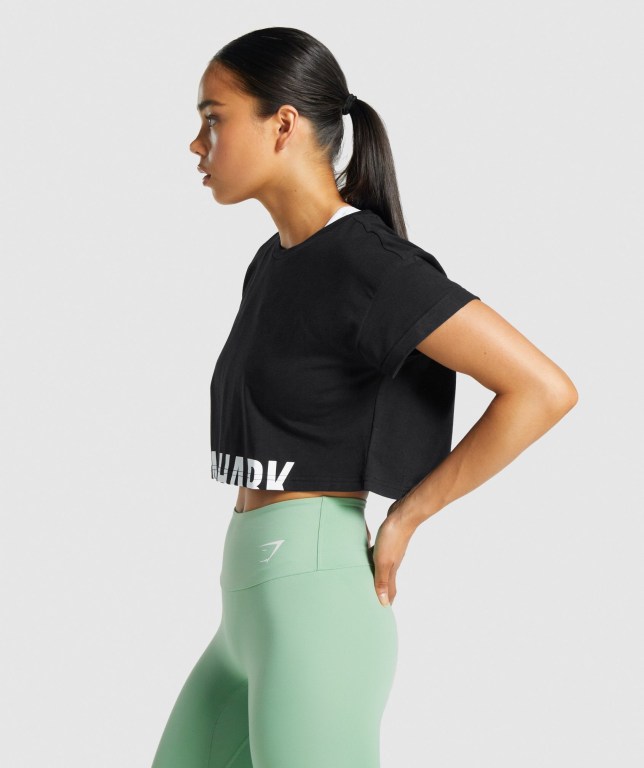 Black Gymshark Fraction Crop Top Women's Sweatshirts | US-16DYHFO