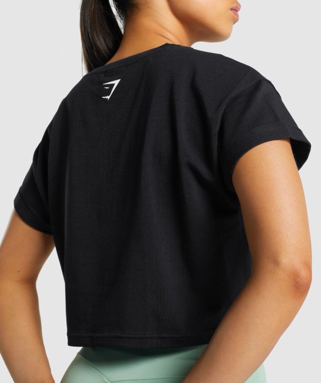 Black Gymshark Fraction Crop Top Women's Sweatshirts | US-16DYHFO