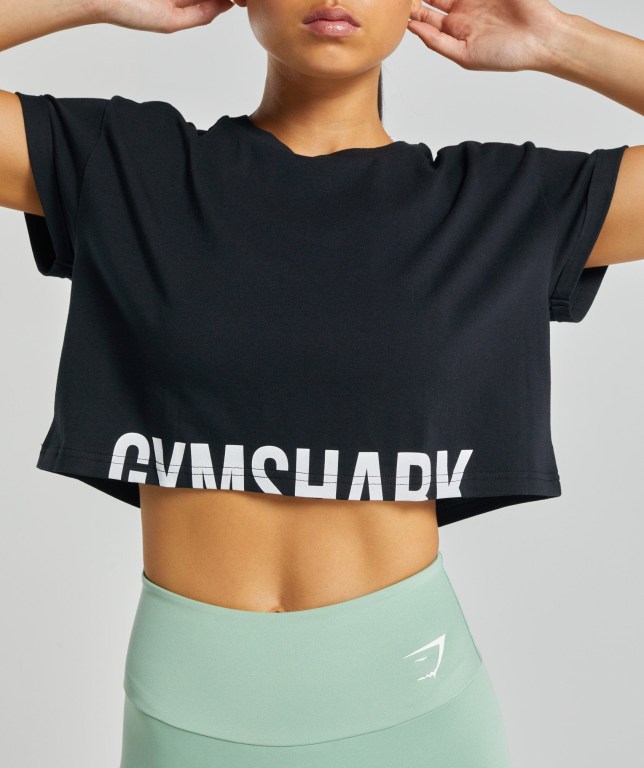 Black Gymshark Fraction Crop Top Women's Sweatshirts | US-16DYHFO